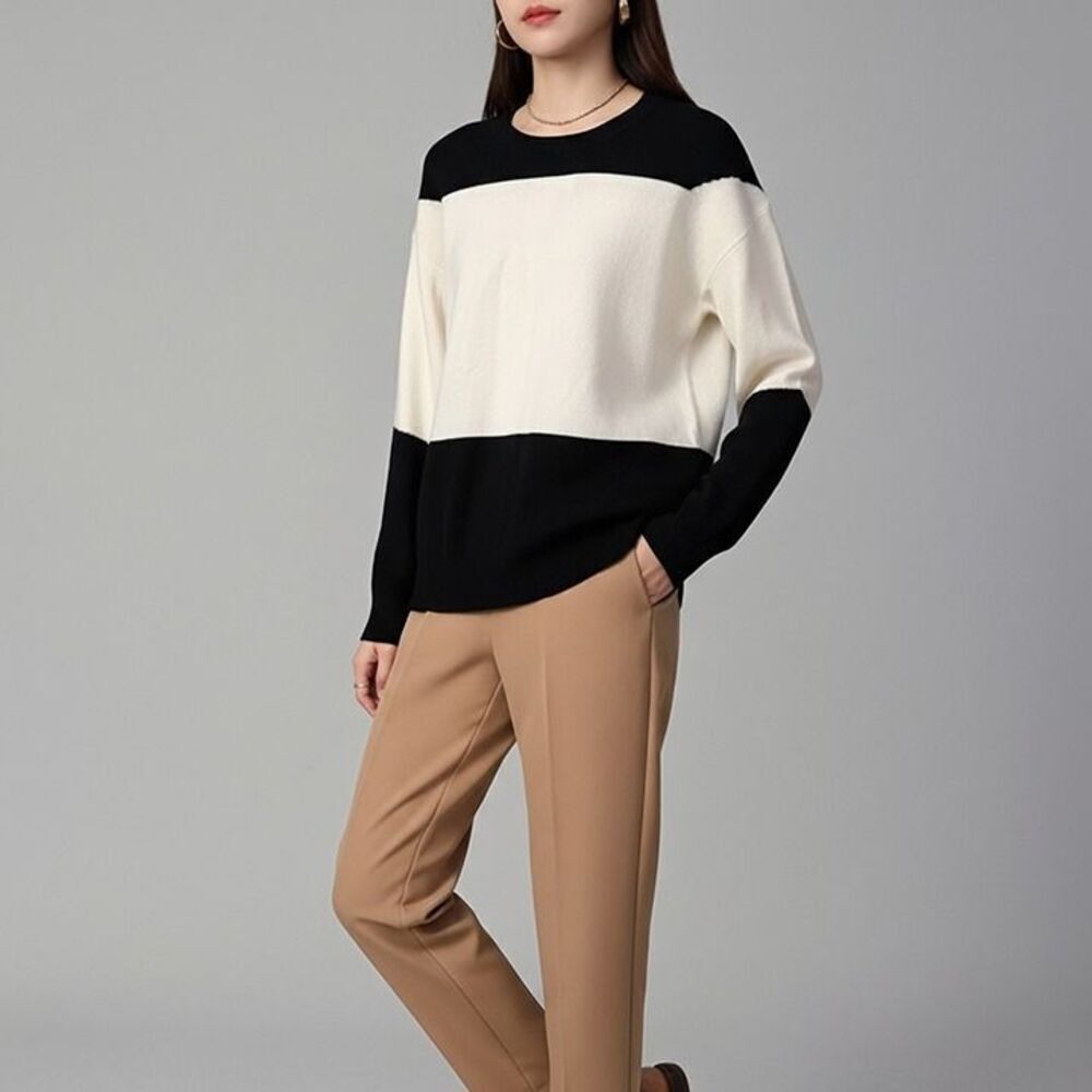 NWT Theory 100% Cashmere Amilna Black White Colorblock Sweater Size S